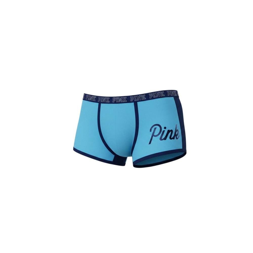 PINK Victoria's Secret Boy Short Panties Womens L Blue Glitter Logo